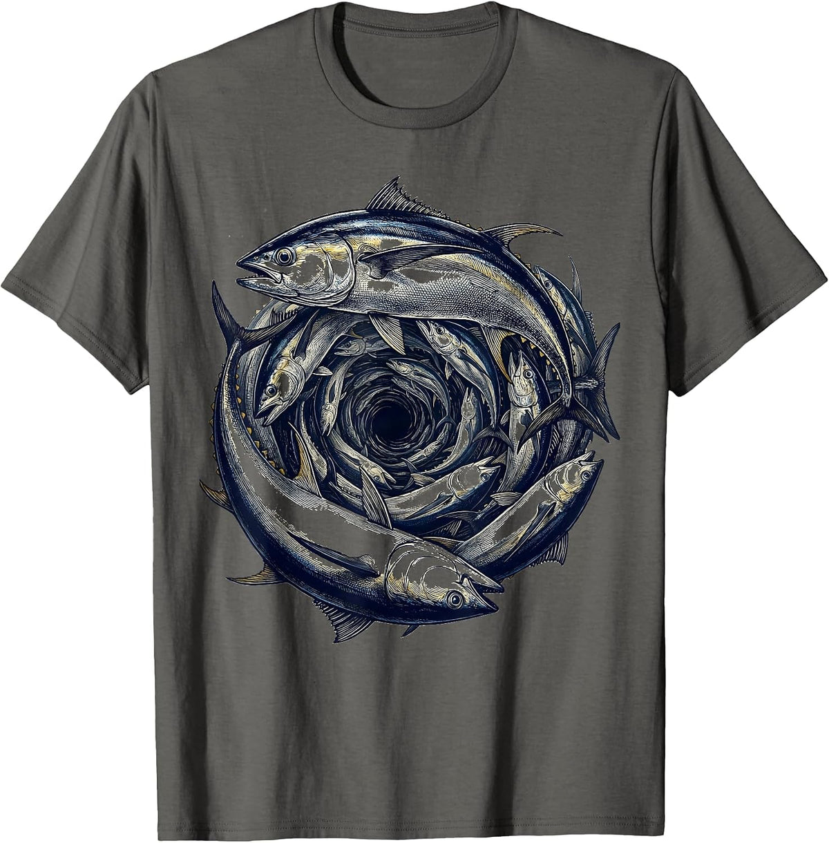 Tuna School Deep Blue Ocean Fishing Graphic T-Shirt - Asphalt Grey