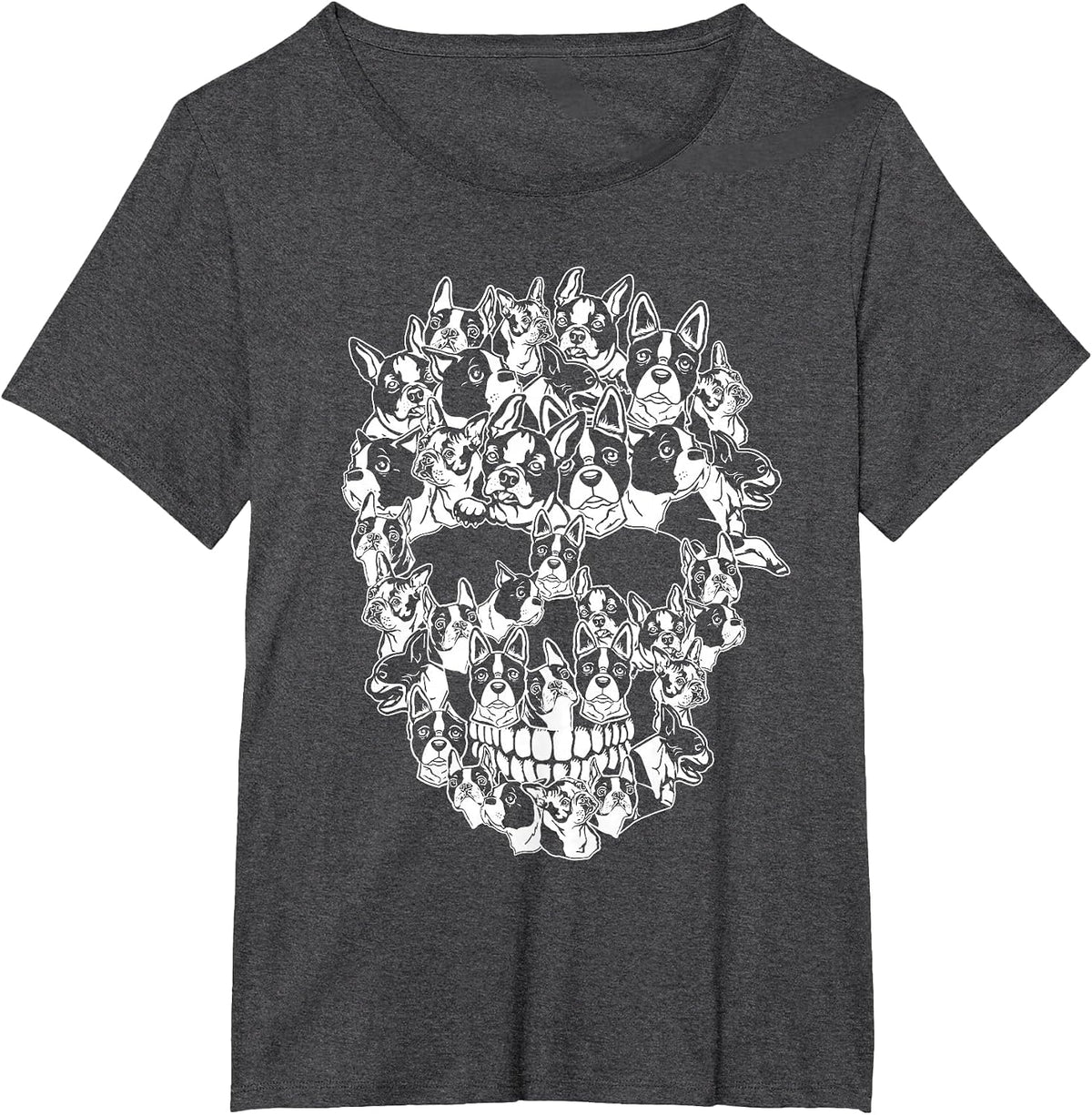 Funny Halloween Costume Skull Boston Terrier Dog Lover T-Shirt - Dark Heather Grey
