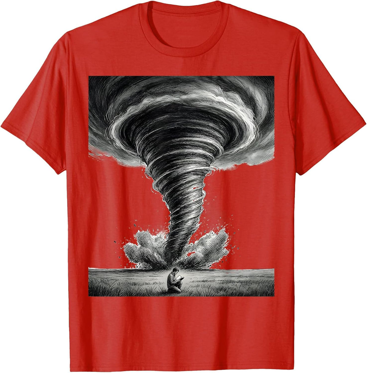 Men's Oversized Tornado Funnel Storm Chaser Meteorology Enthusiast T-Shirt - Red
