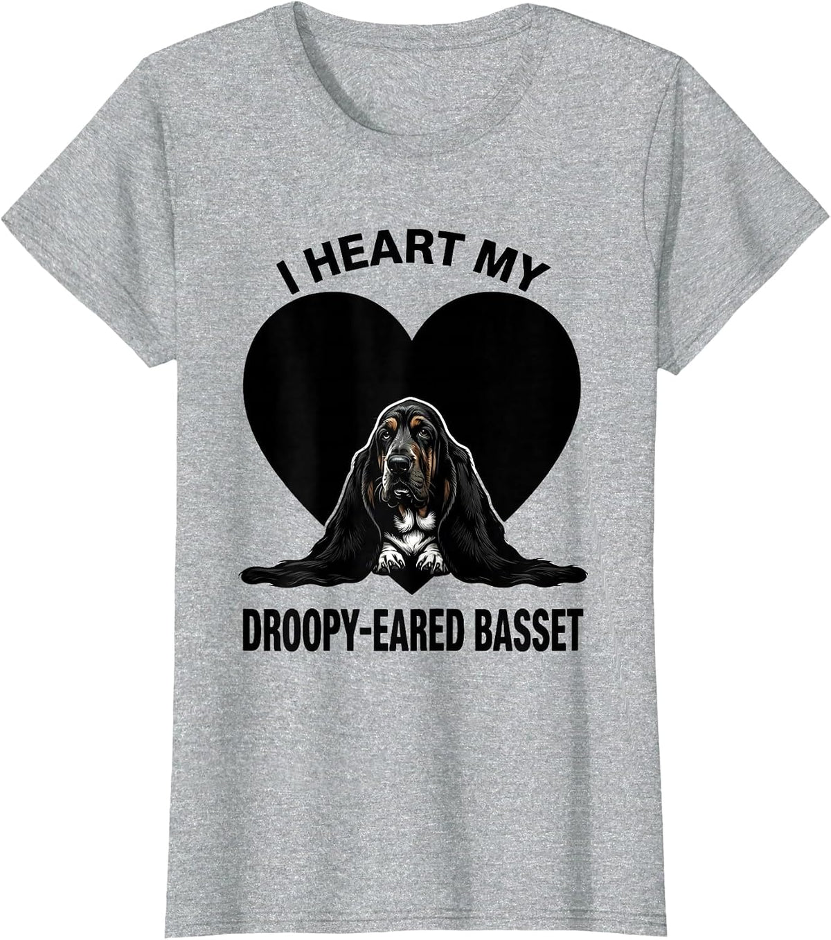 Women's I Heart My Droopy-Eared Basset Funny Basset Hound Pet Lover T-Shirt - Heather Grey