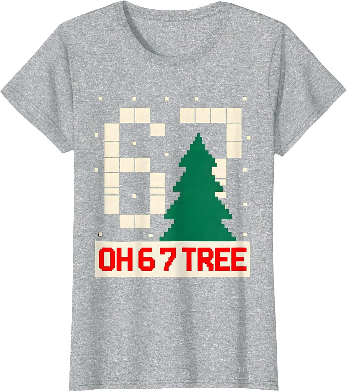 Oh 6 7 Tree Pixel Art Christmas Gen Alpha Meme Humor T-Shirt - Heather Grey