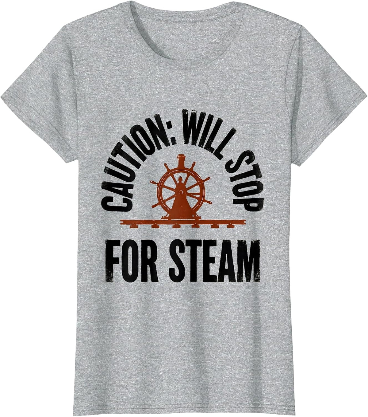 Caution: Will Stop For Steam Patriotic Train Enthusiast T-Shirt - Heather Grey