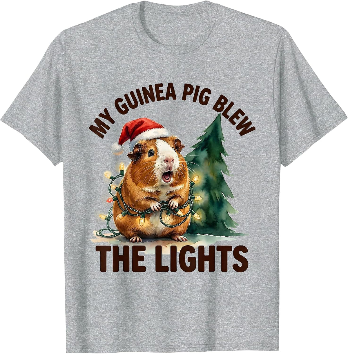 Men's My Guinea Pig Blew The Lights Funny Animal Christmas Lights T-Shirt - Heather Grey