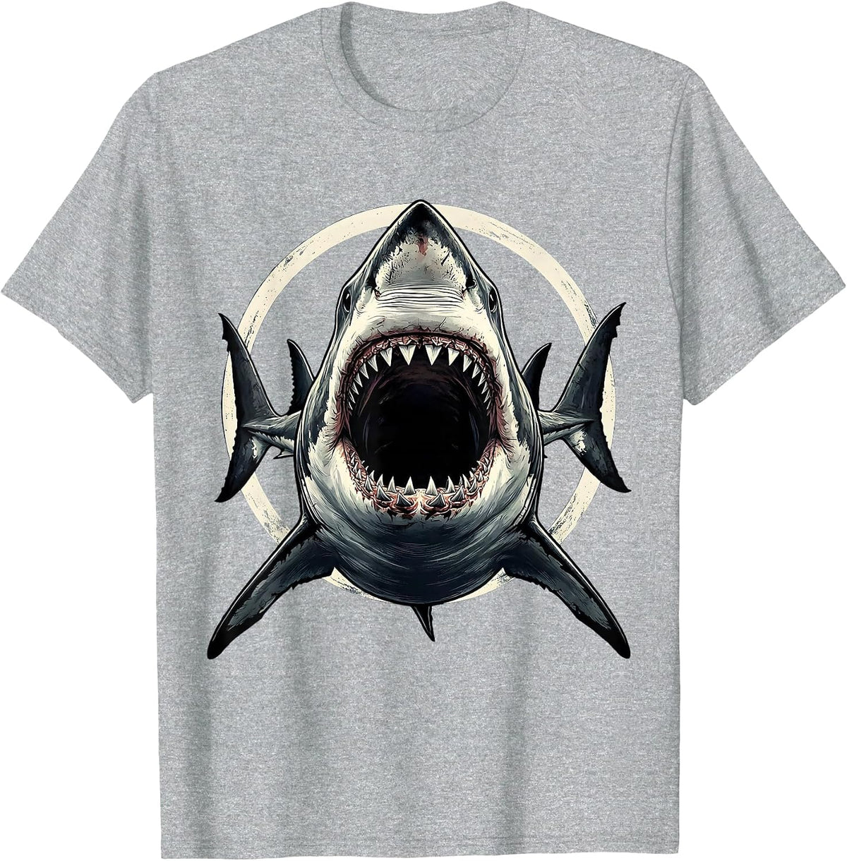 Men's Vintage Shark Jaw Attack Graphic Tee T-Shirt - Heather Grey