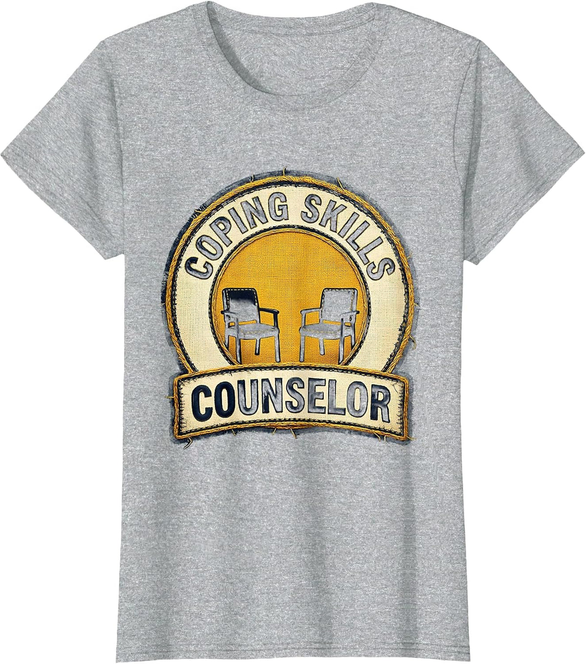 Coping Skills Counselor Distressed Emblem Mental Health T-Shirt - Heather Grey