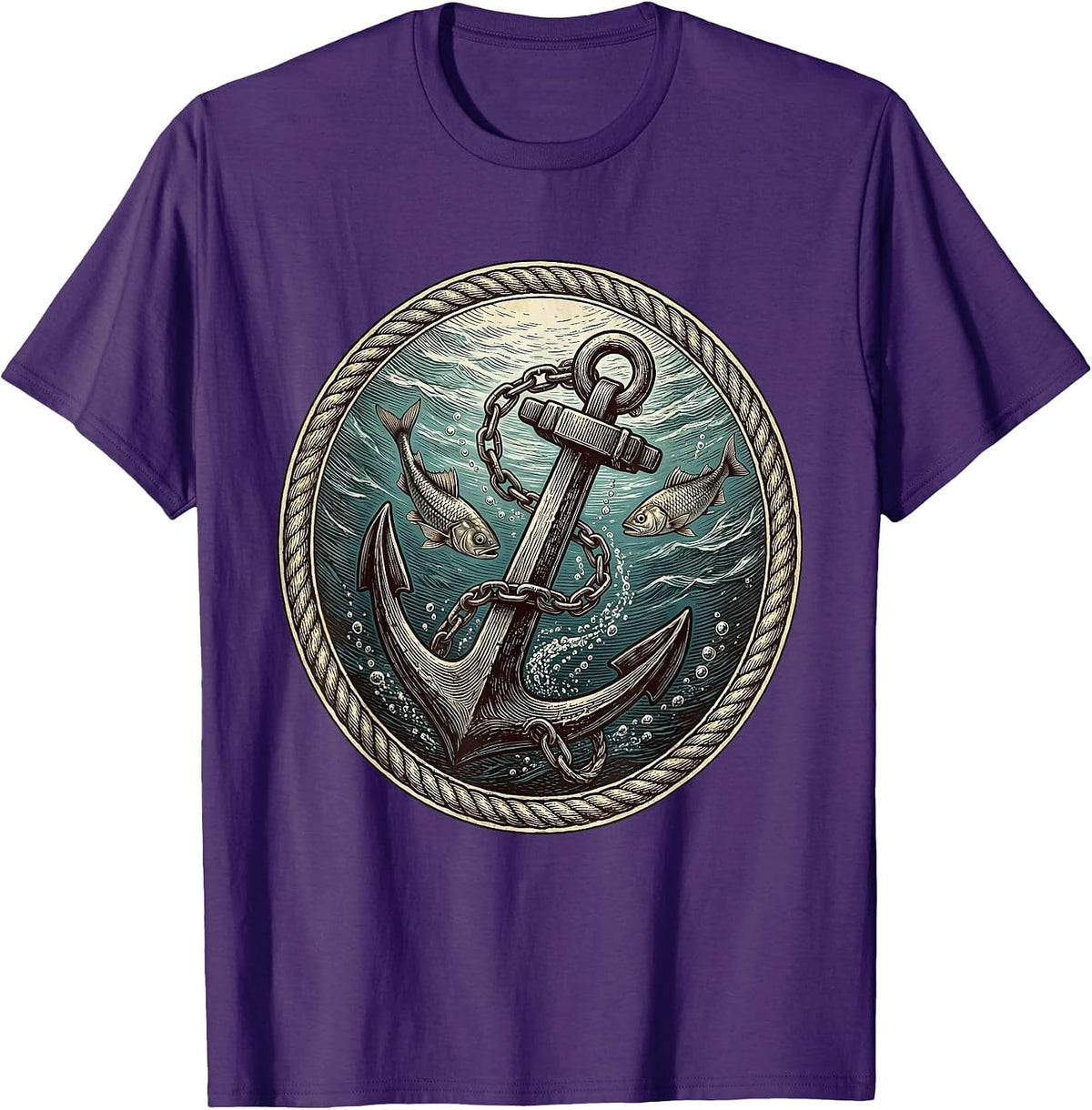 Men's Sinking Anchor Ocean Pirate Graphic Tee T-Shirt - Purple