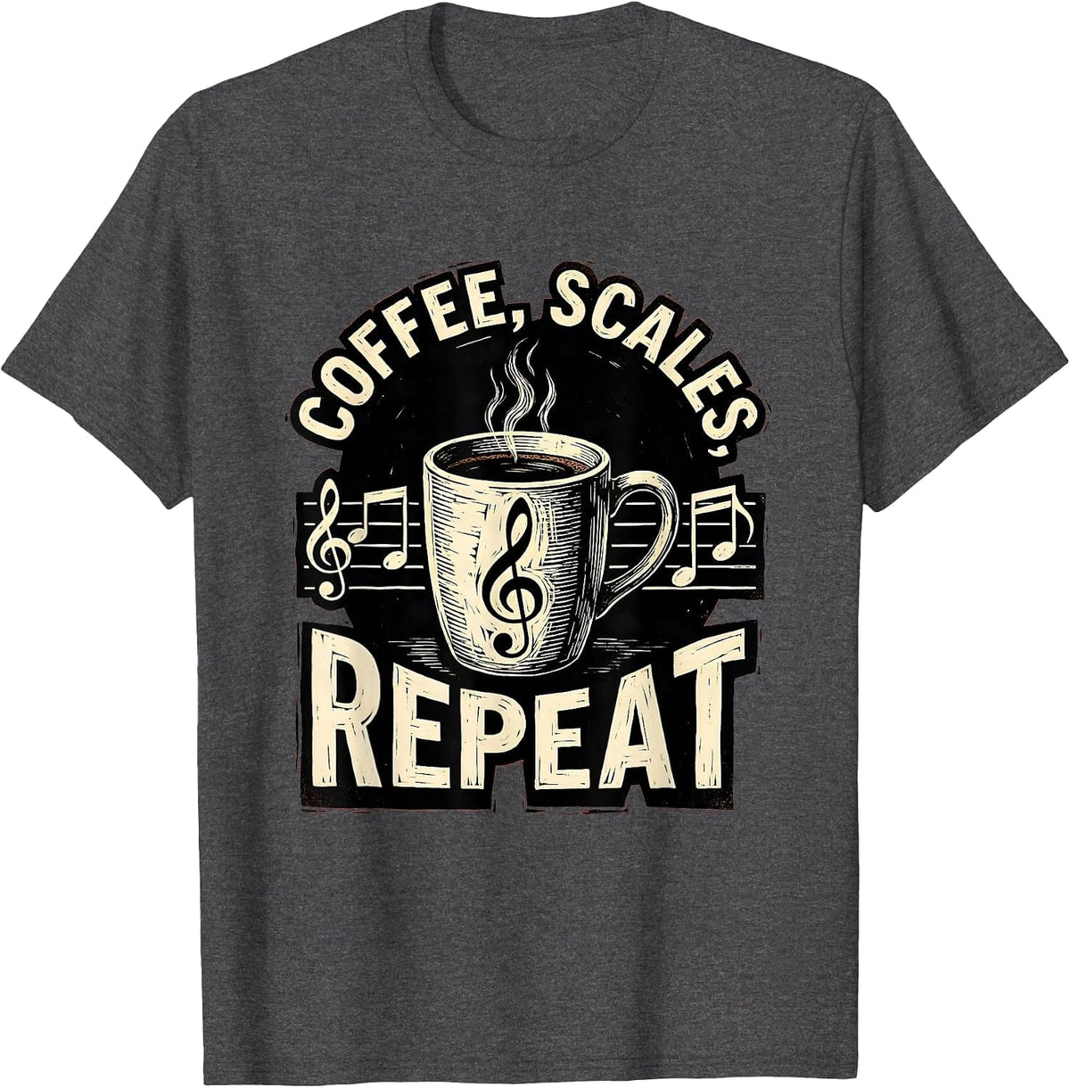 Coffee Scales Repeat Music Teacher Design T-Shirt - Dark Heather Grey