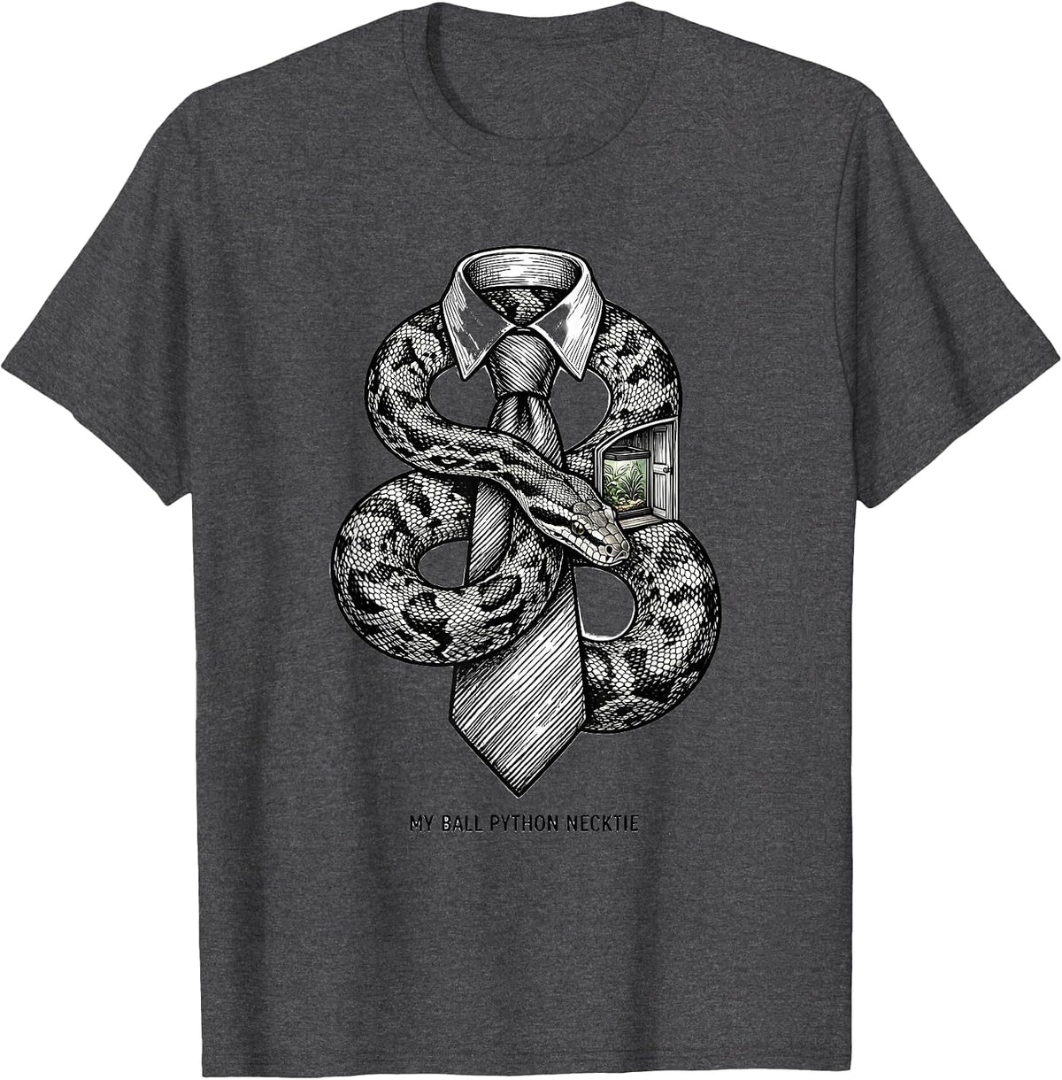 Men's My Ball Python Necktie Funny Reptile Lover Pet Keeper Humor T-Shirt - Dark Heather Grey