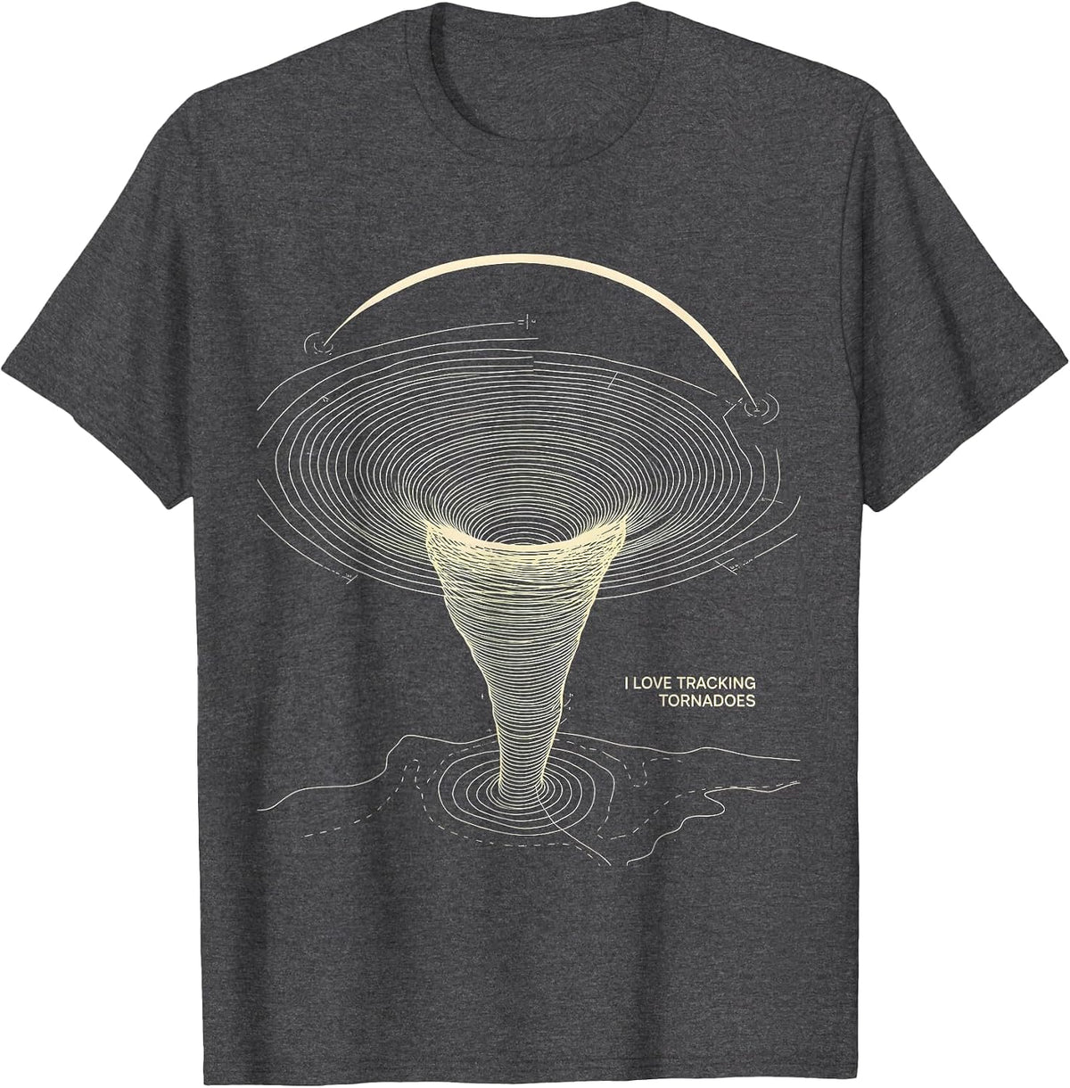 I Love Tracking Tornadoes Topographic Contour Storm Chaser T-Shirt - Dark Heather Grey