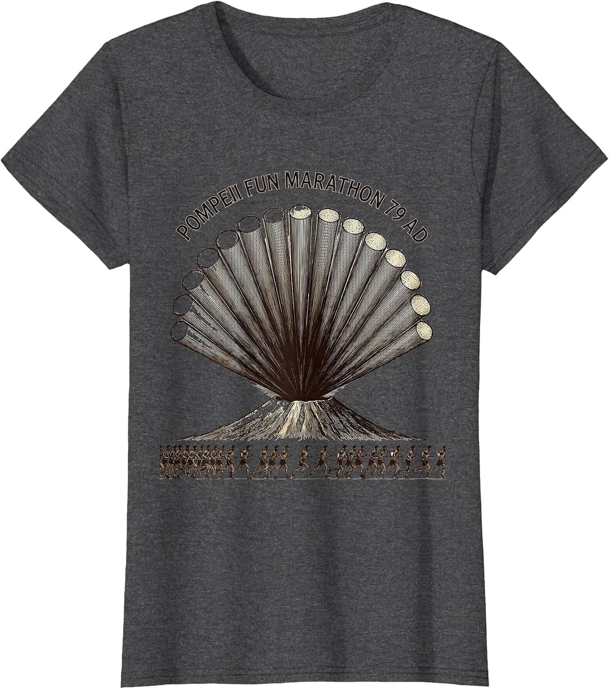 Women's Pompeii Fun Marathon 79 AD Funny Volcano History Geography T-Shirt - Dark Heather Grey