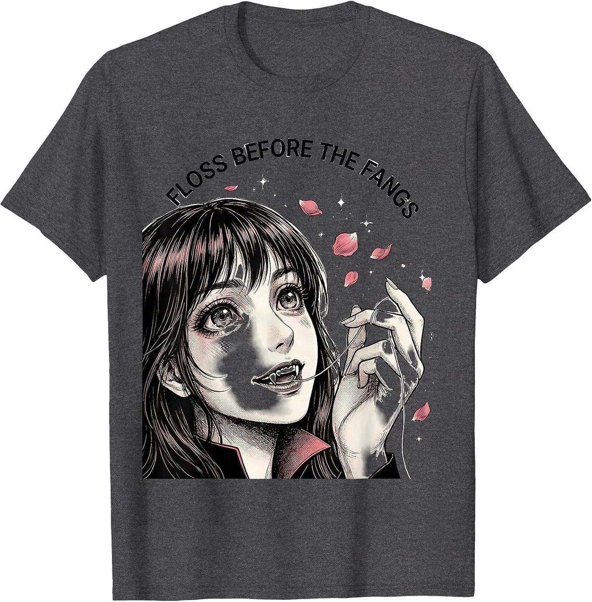 Floss Before The Fangs Halloween Dental Design T-Shirt - Dark Heather Grey