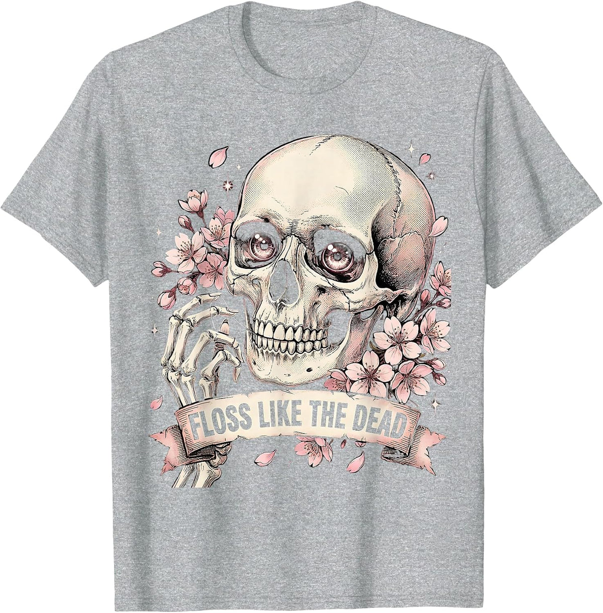 Men's Floss Like the Dead Dental Halloween Design T-Shirt - Heather Grey