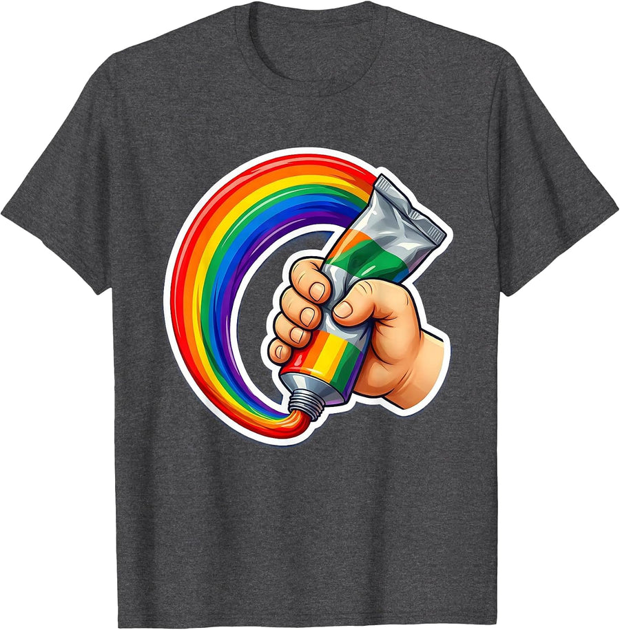 Men's Art Teacher Paint Tube Rainbow Graphic T-Shirt - Dark Heather Grey