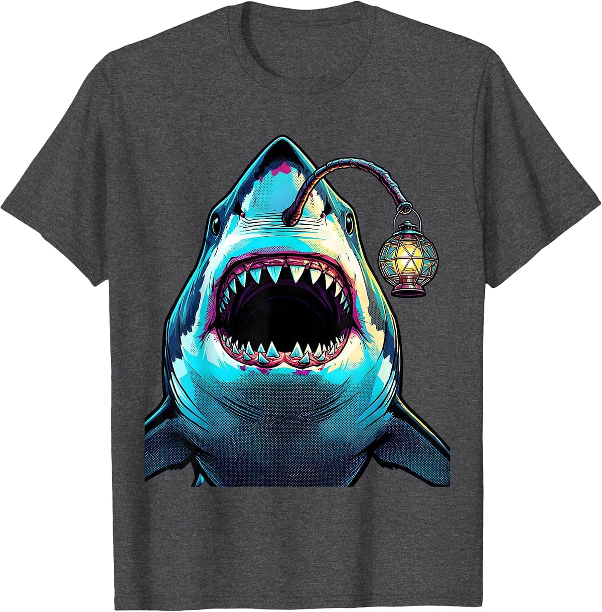 Men's Deep Sea Anglerfish Shark Lantern Illustration T-Shirt - Dark Heather Grey