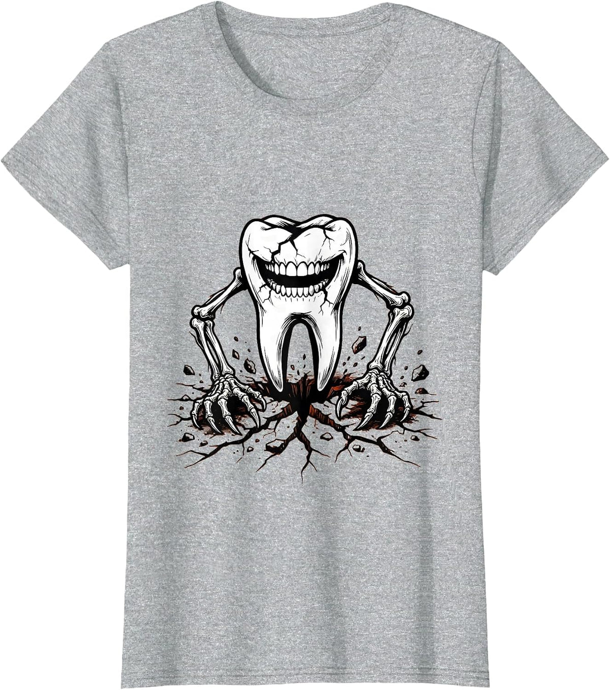 Zombie Tooth Halloween Dental Horror Graphic T-Shirt - Heather Grey