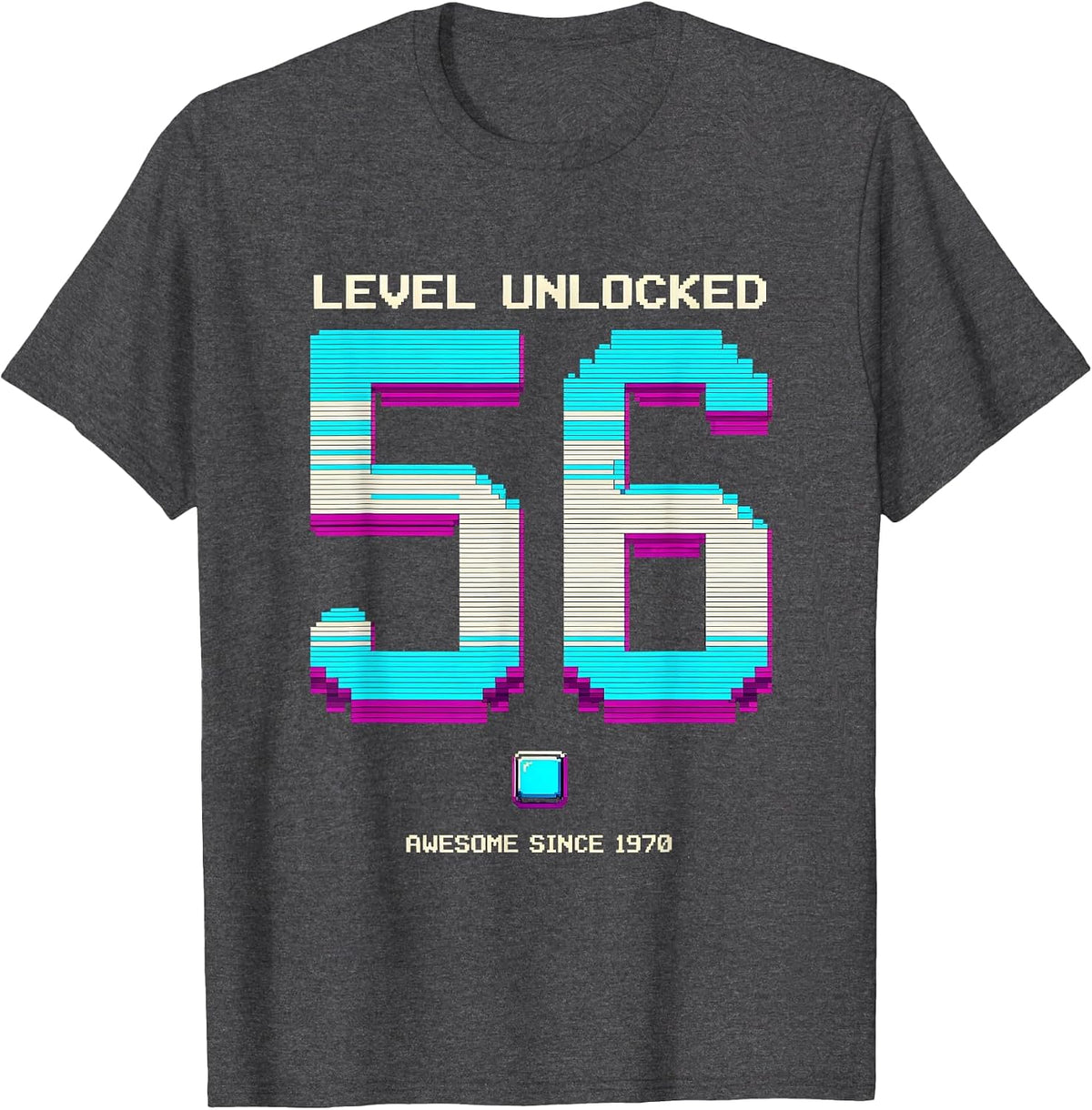 Level 56 Unlocked Awesome Since 1970 Pixel Art Gamer T-Shirt - Dark Heather Grey