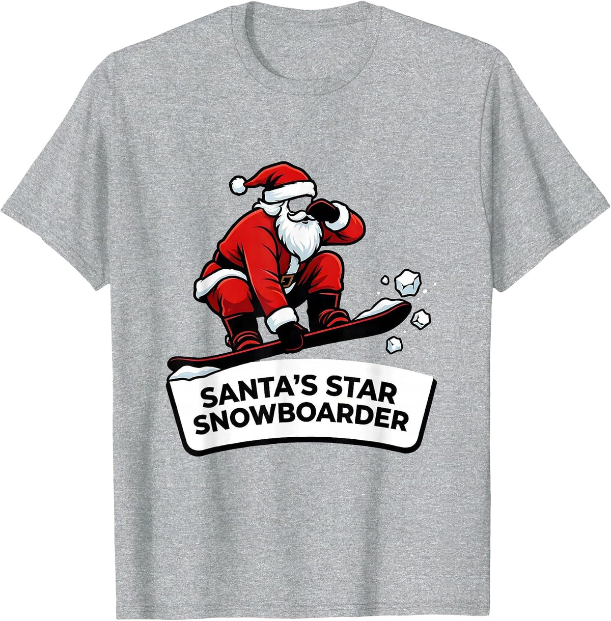 Men's Santa's Star Snowboarder Funny Christmas Snowboarder Gift T-Shirt - Heather Grey