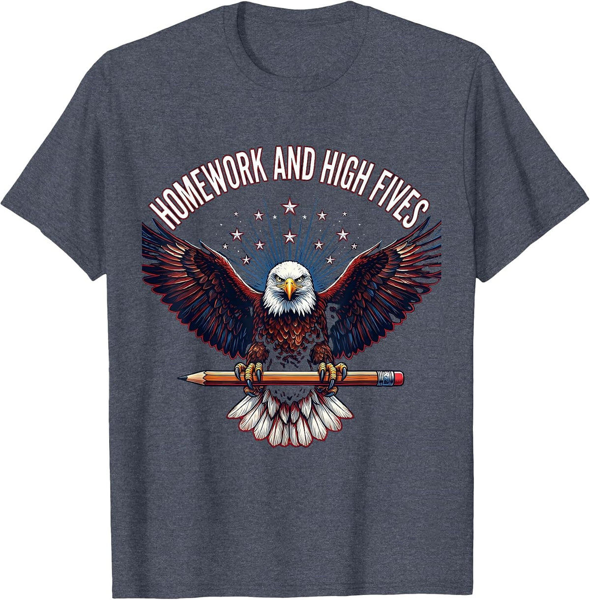 Homework and High Fives Third Grade Teacher T-Shirt - Heather Blue