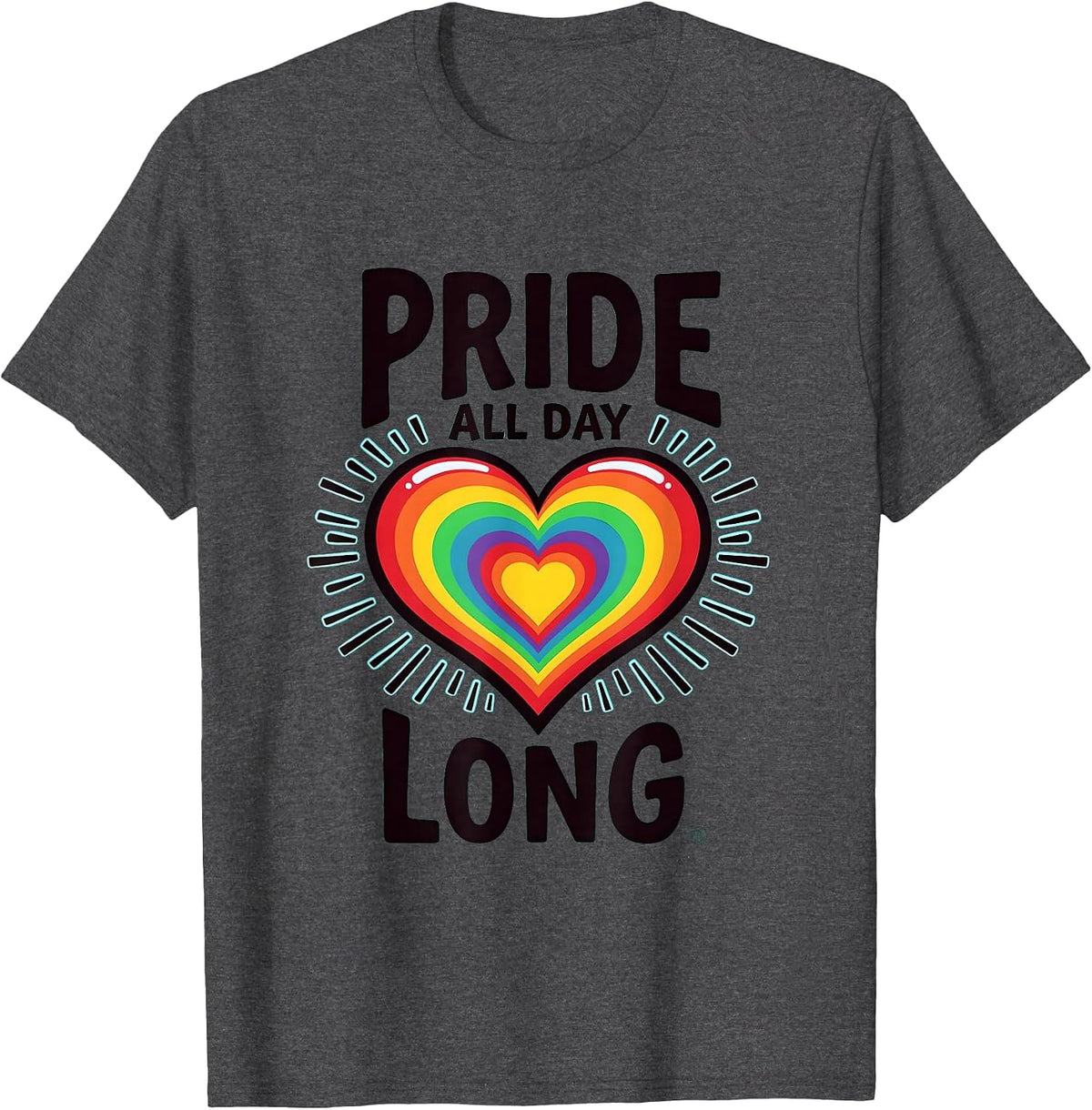 Pride All Day Long Rainbow Celebration Design T-Shirt - Dark Heather Grey