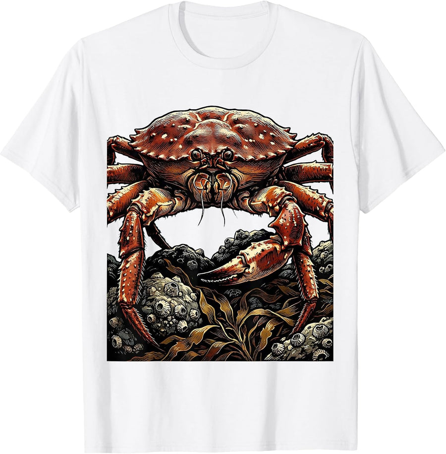 Men's Alaska King Crab Rocky Ocean Floor Illustration T-Shirt - White