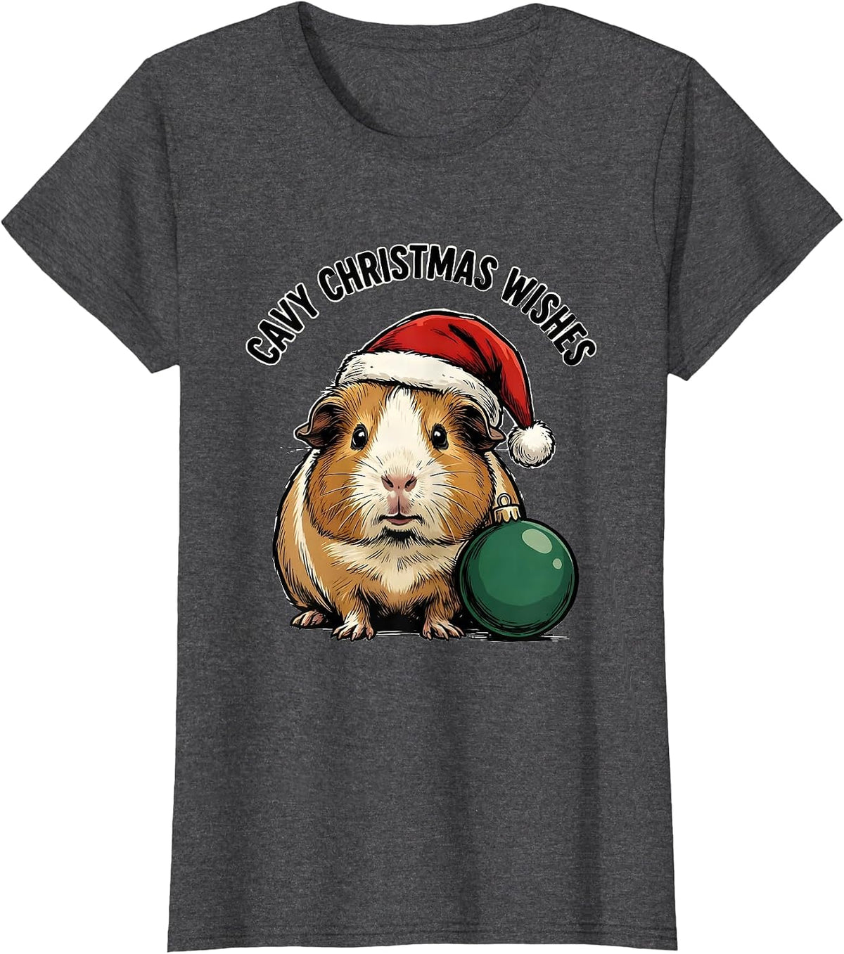 Women's Cavy Christmas Wishes Funny Guinea Pig Santa Hat Holiday T-Shirt - Dark Heather Grey