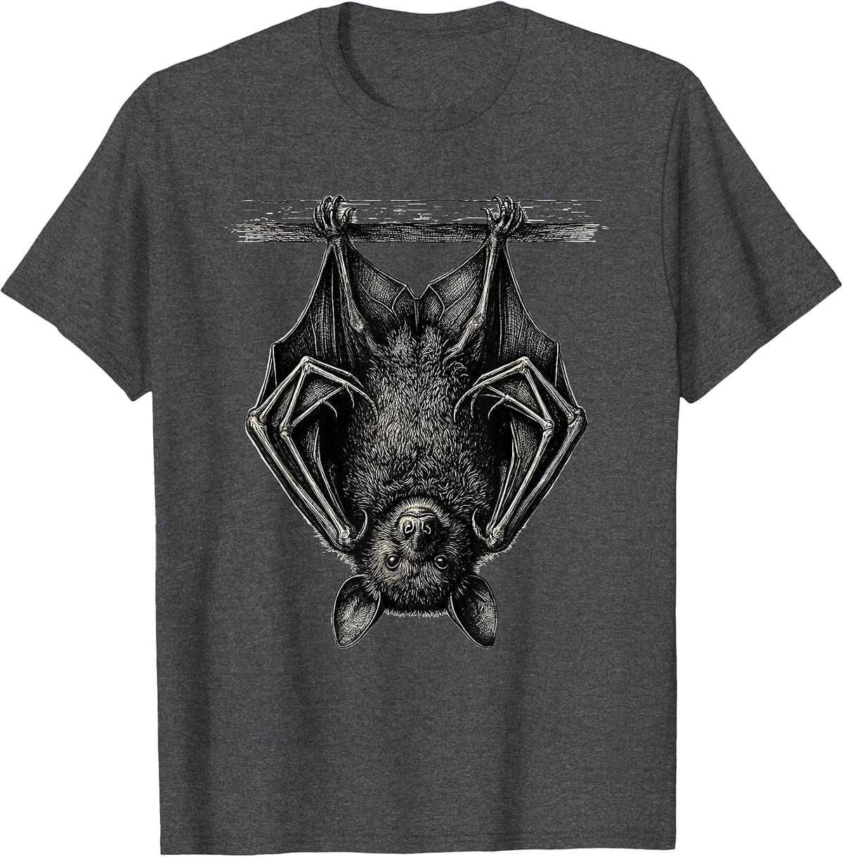 Bat Heart Silhouette Bat Lover Gothic Vintage T-Shirt - Dark Heather Grey