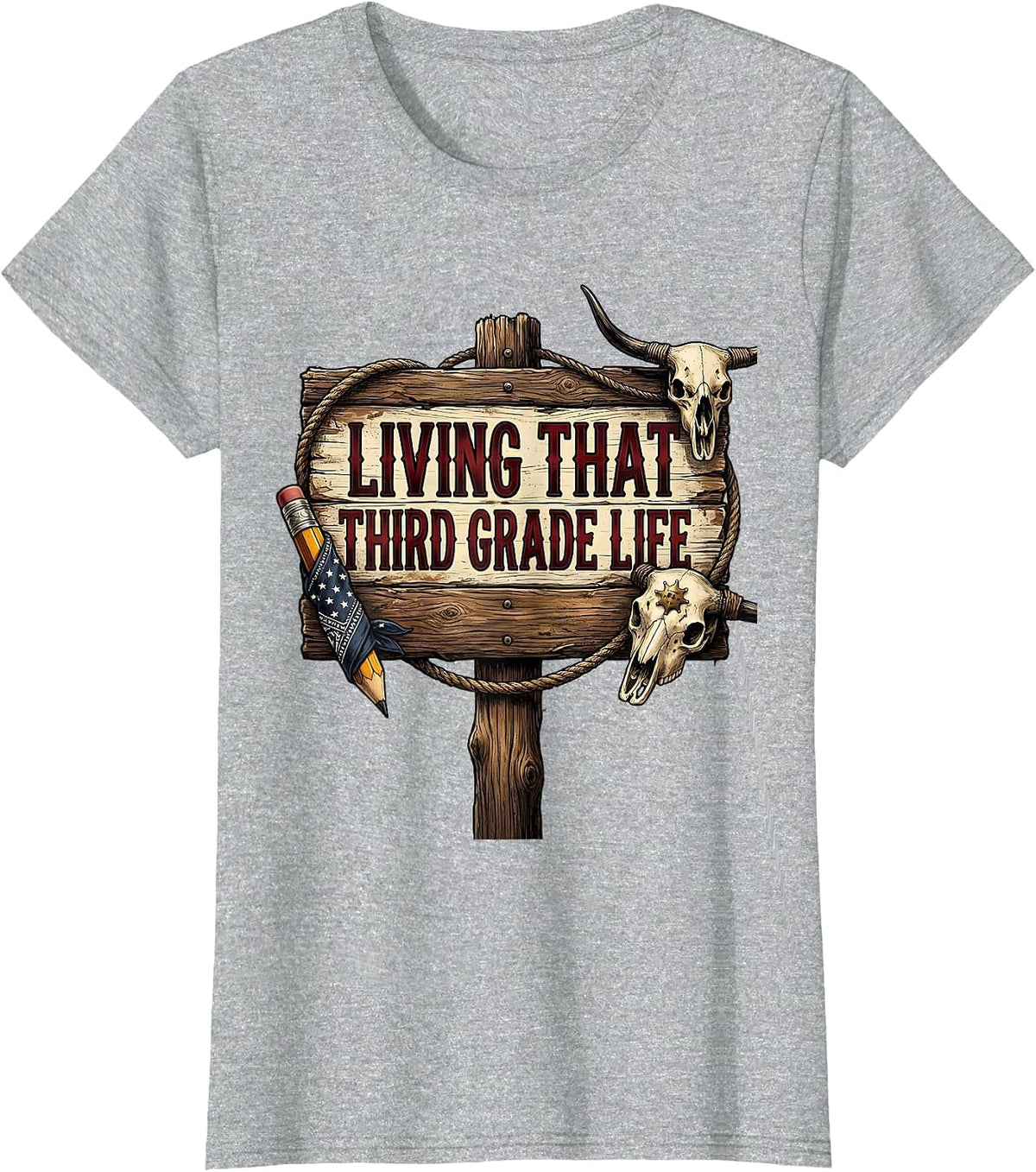 Living That Third Grade Life Teacher Design T-Shirt - Heather Grey