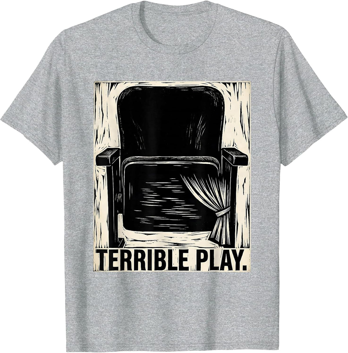 Men's Terrible Play Linocut Dark Historical Humor Abraham Lincoln T-Shirt - Heather Grey