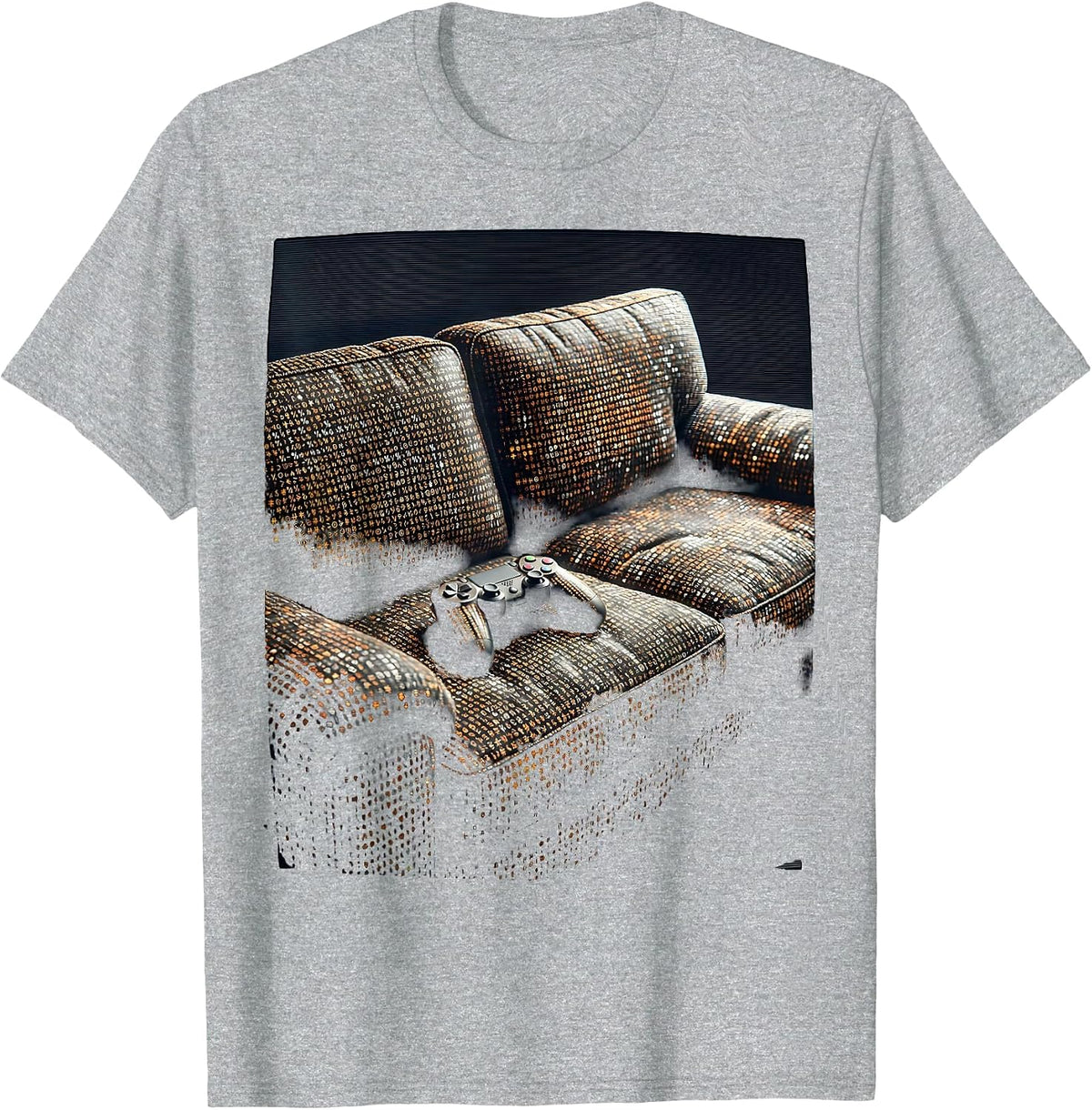 Men's Pixel Brick Couch Gamer Graphic Design T-Shirt - Heather Grey