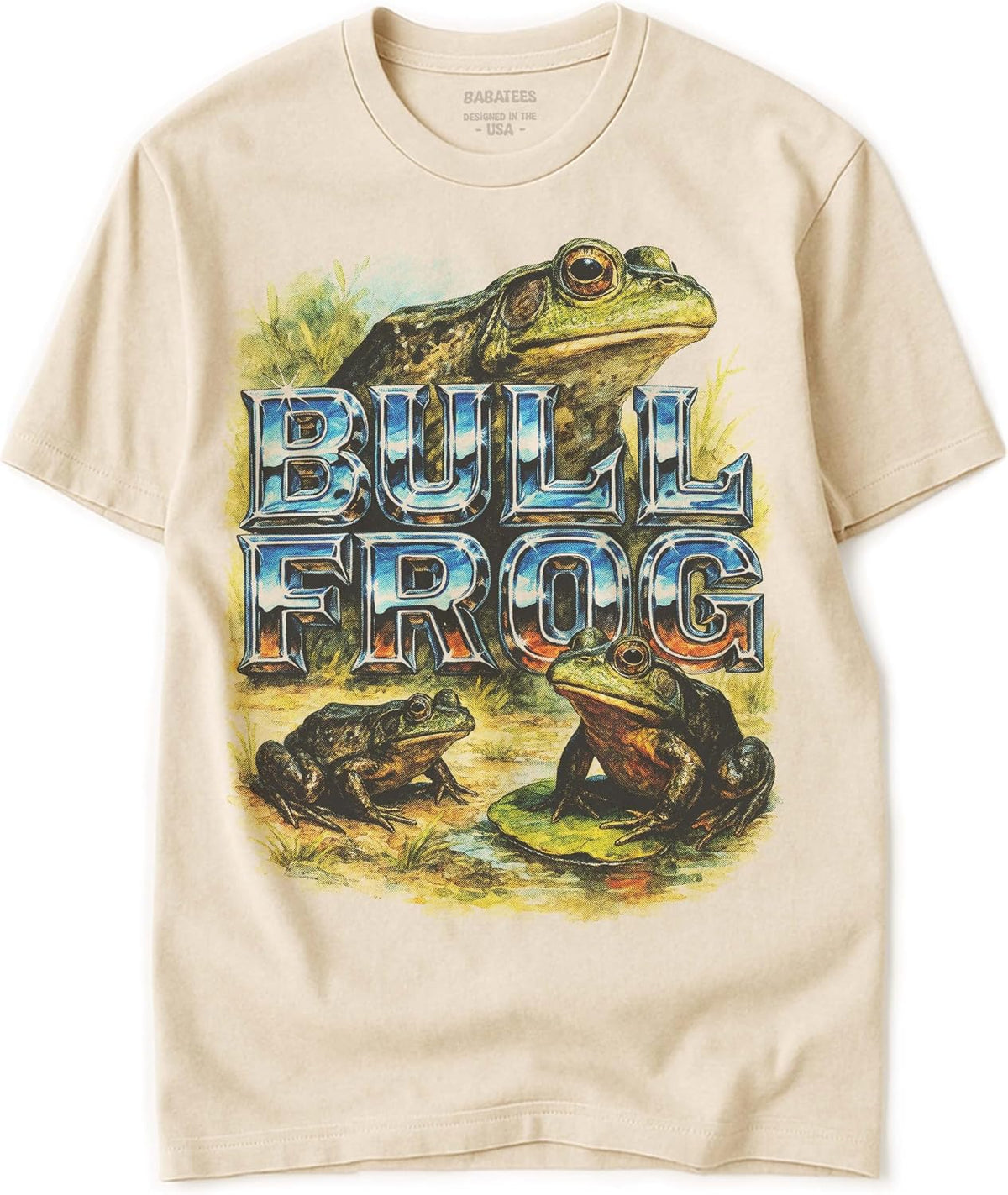Aquatic Reptiles Heavy Metal Tshirt for Men & Women, Swamp Animal Lovers - 100% Natural Undyed Cotton - Bullfrog