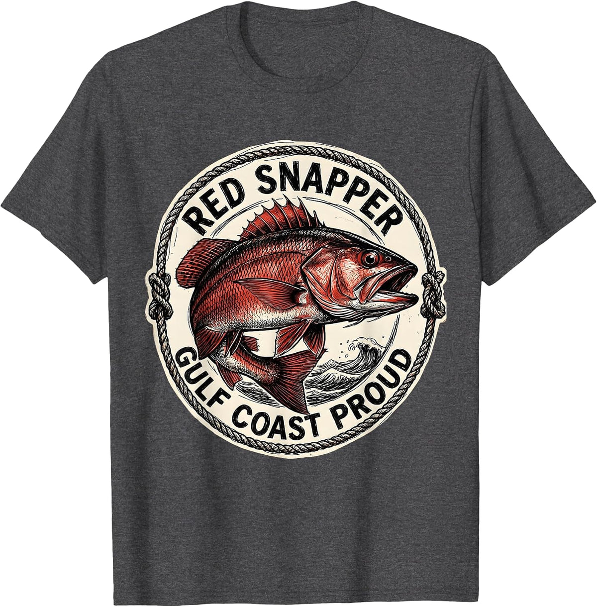 Red Snapper Gulf Coast Proud Fishing Design T-Shirt - Dark Heather Grey