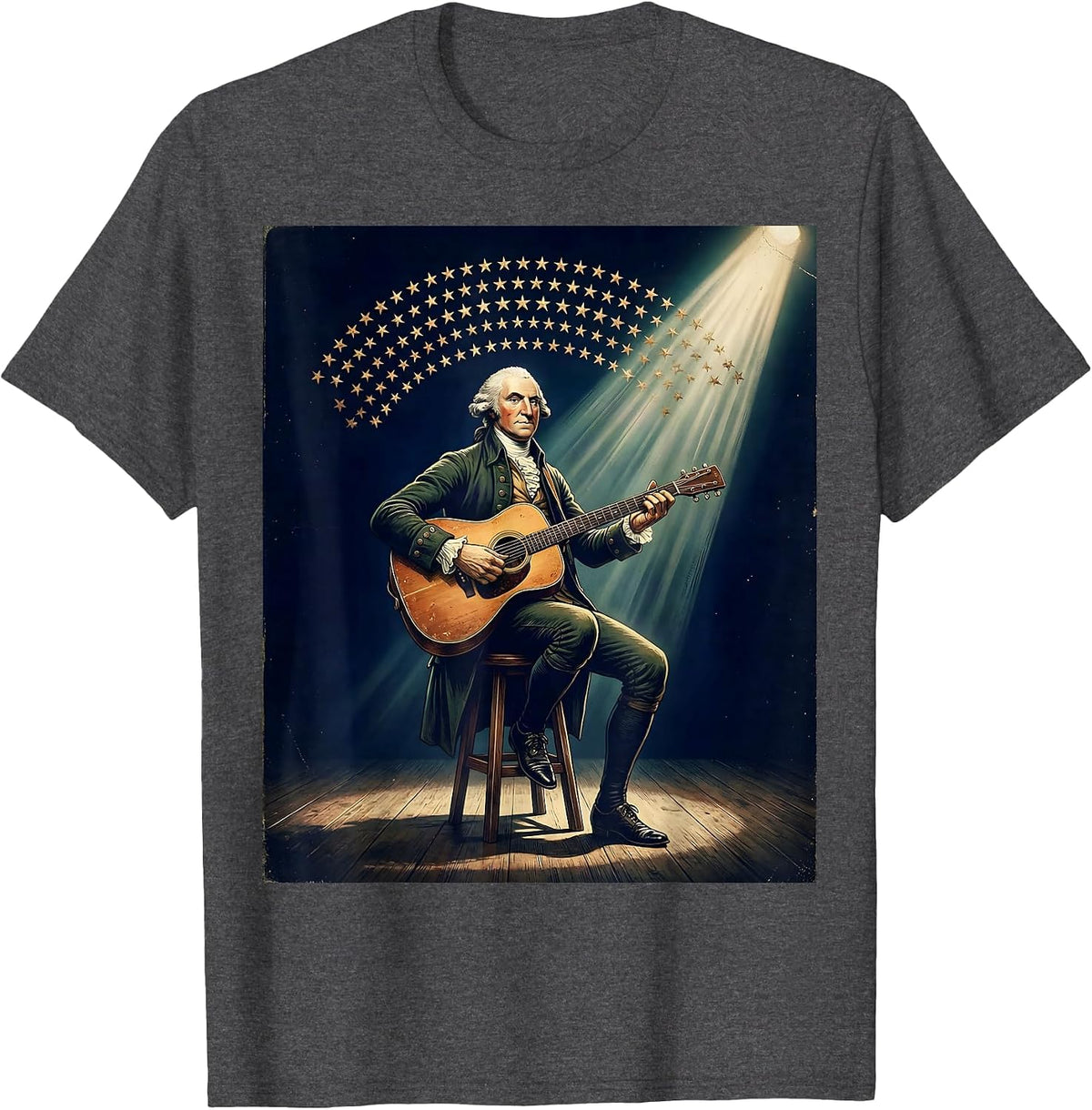 George Washington Playing Guitar Vintage Patriot T-Shirt - Dark Heather Grey