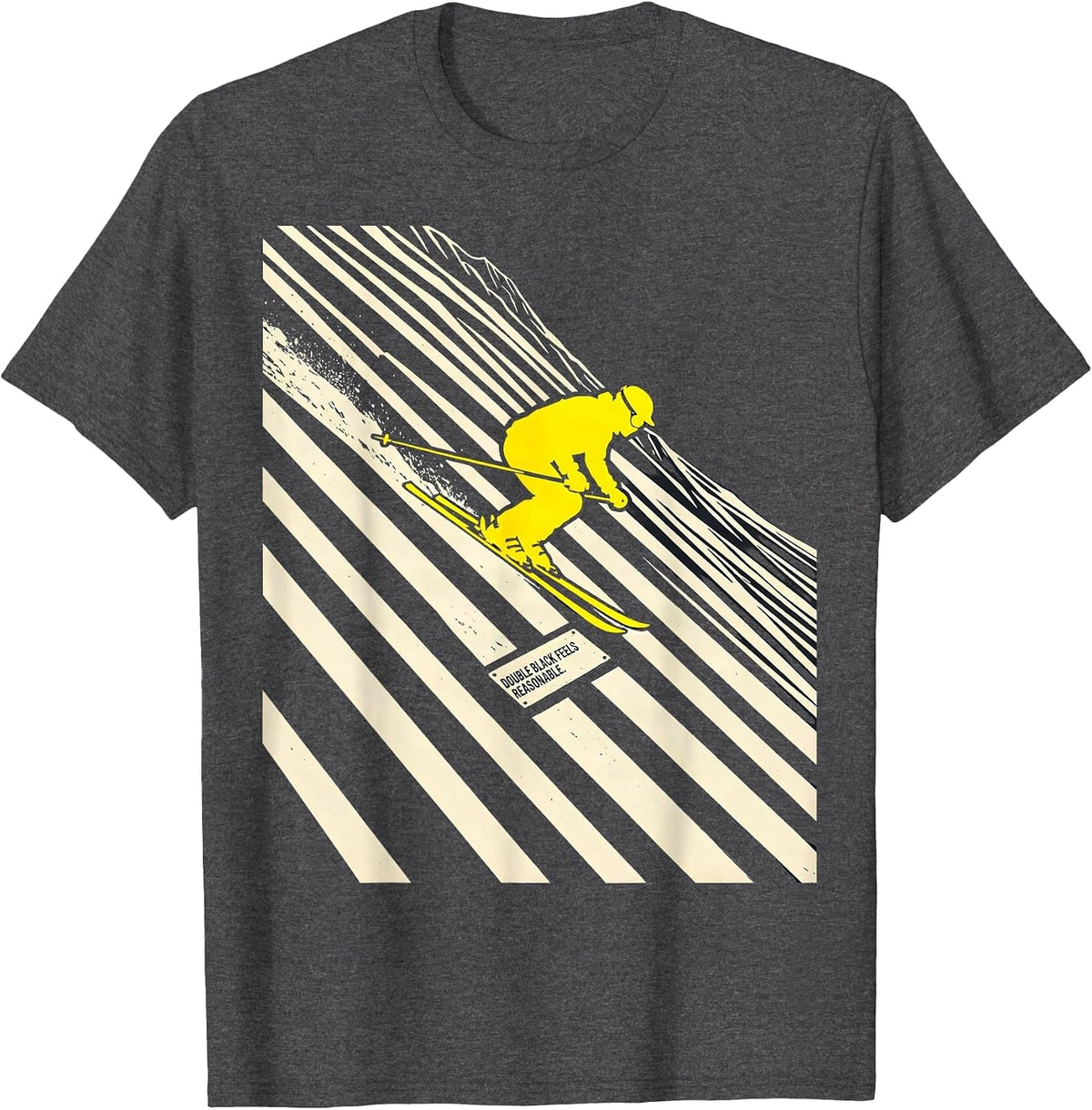 Men's Double Black Feels Reasonable Funny Vintage Ski Snowboard T-Shirt - Dark Heather Grey