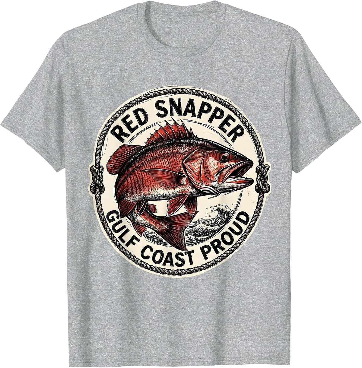 Red Snapper Gulf Coast Proud Fishing Design T-Shirt - Heather Grey