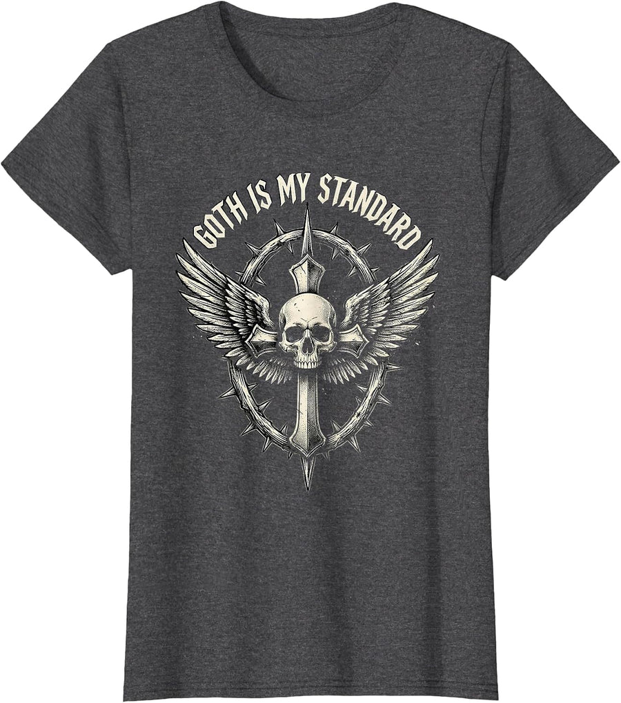 Women's Goth Is My Standard Emblem Y2K Grunge Alt Goth Girl T-Shirt - Dark Heather Grey