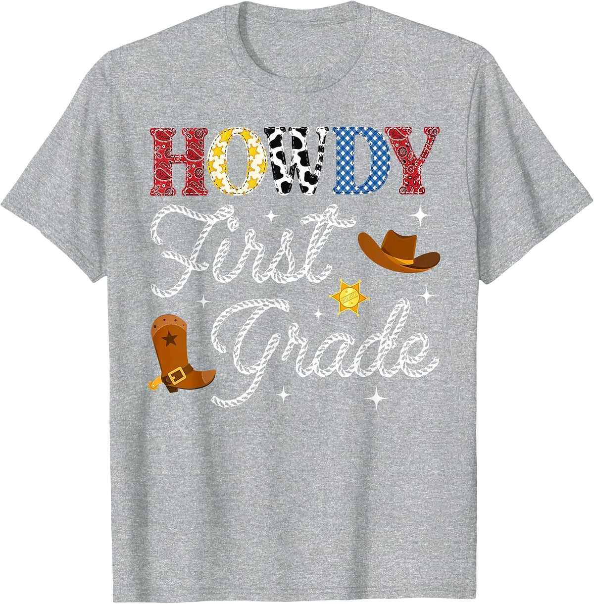 Howdy First Grade Back to School Western Teacher Student T-Shirt - Heather Grey