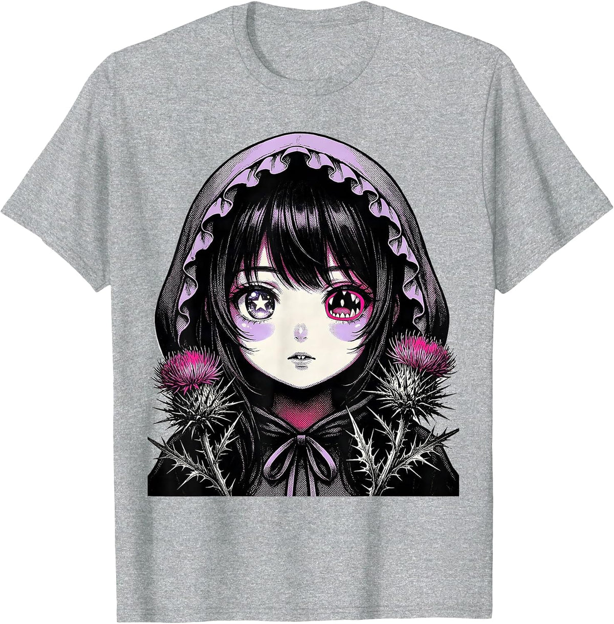Men's Anime Girl Horror Kawaii Goth Aesthetic T-Shirt - Heather Grey
