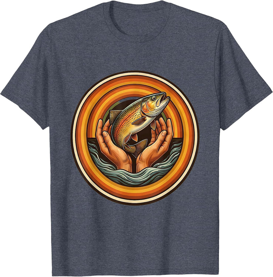 Catch and Release Trout Stream Fishing Graphic T-Shirt - Heather Blue