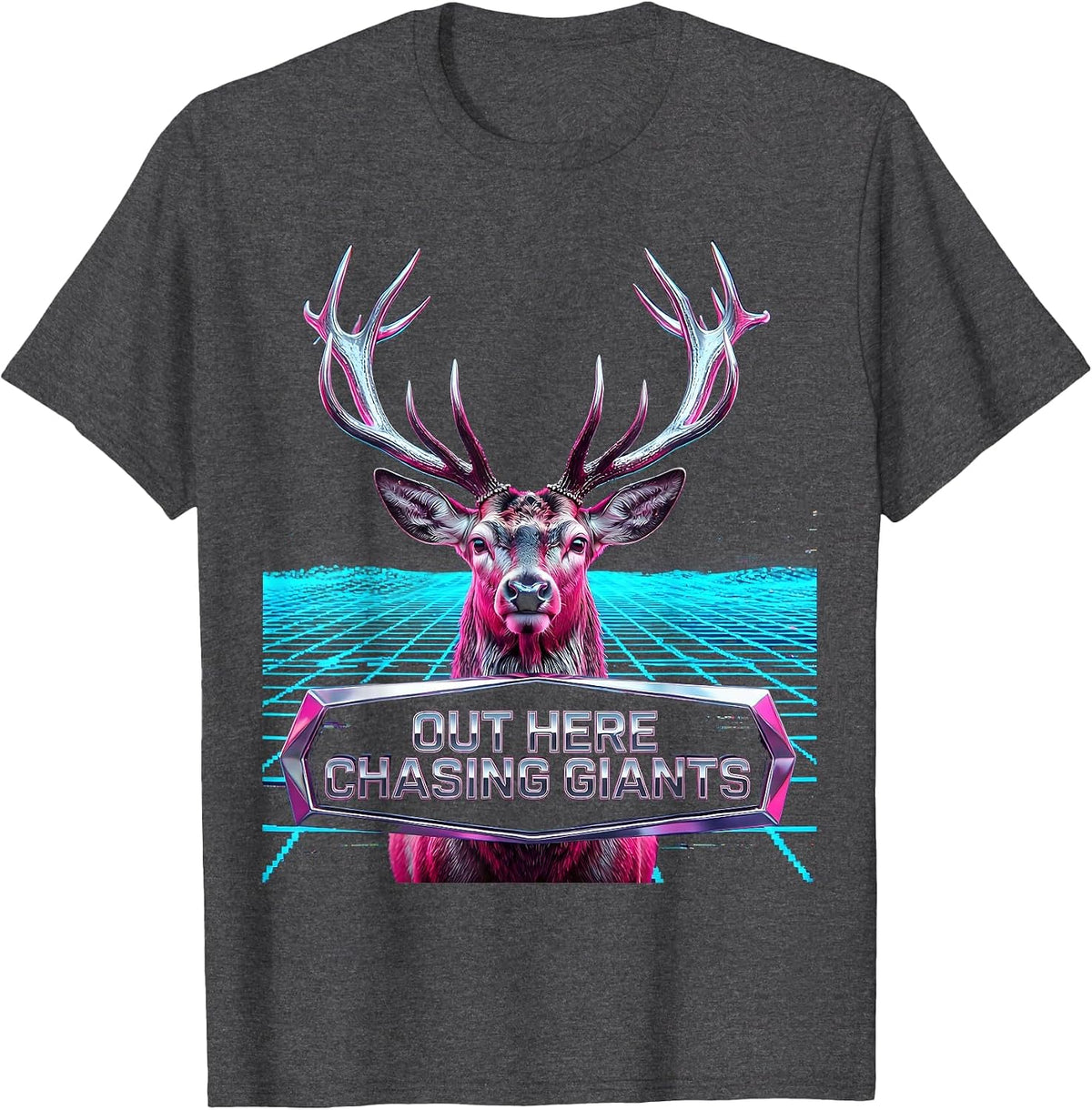 Out Here Chasing Giants Bold Fishing Design T-Shirt - Dark Heather Grey