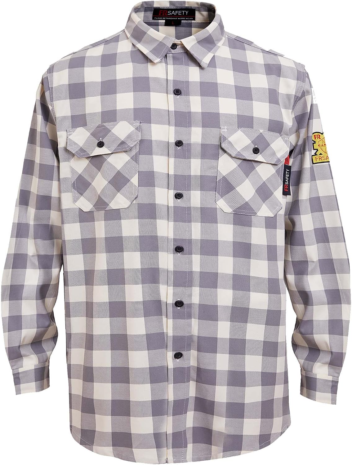 FR Shirts for Men, Long Sleeve, CAT2 - Grey Grid