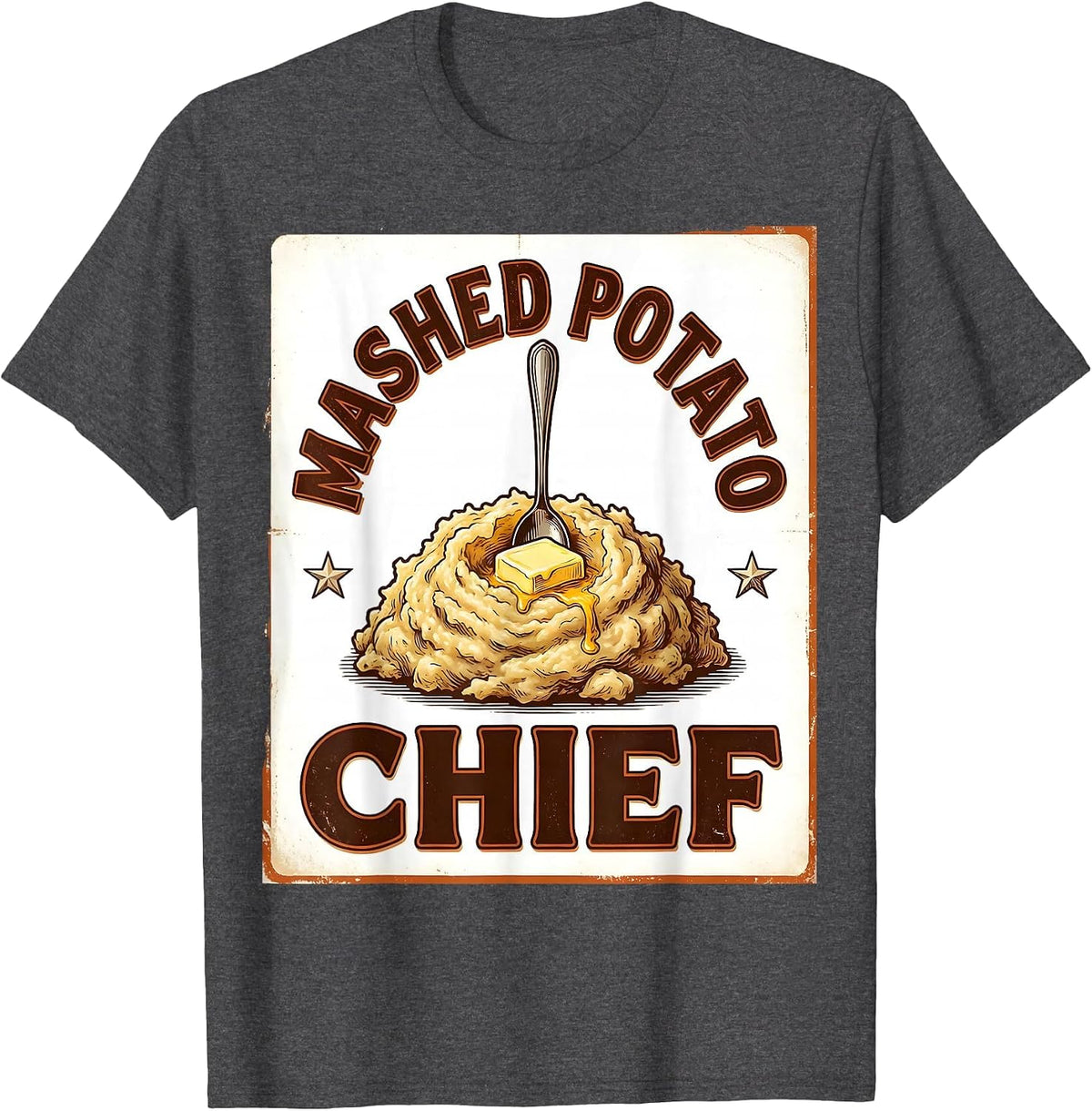 Men's Mashed Potato Chief Vintage Funny Thanksgiving Family T-Shirt - Dark Heather Grey