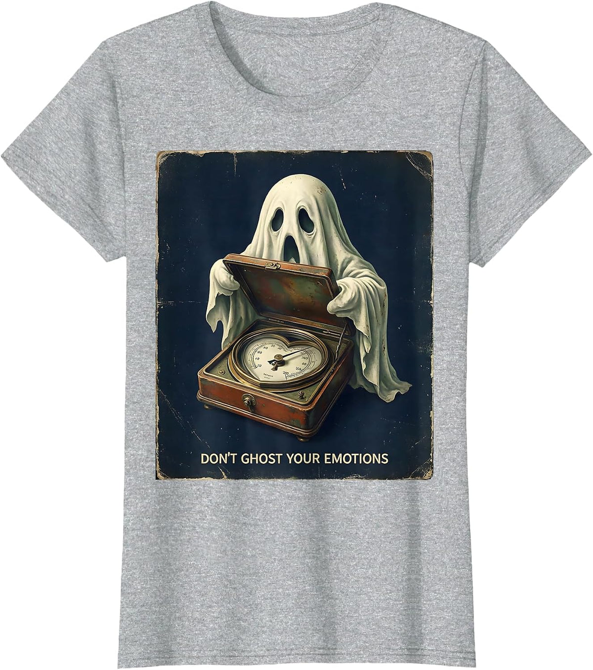 Women's Don't Ghost Your Emotions Vintage Halloween Mental Health T-Shirt - Heather Grey