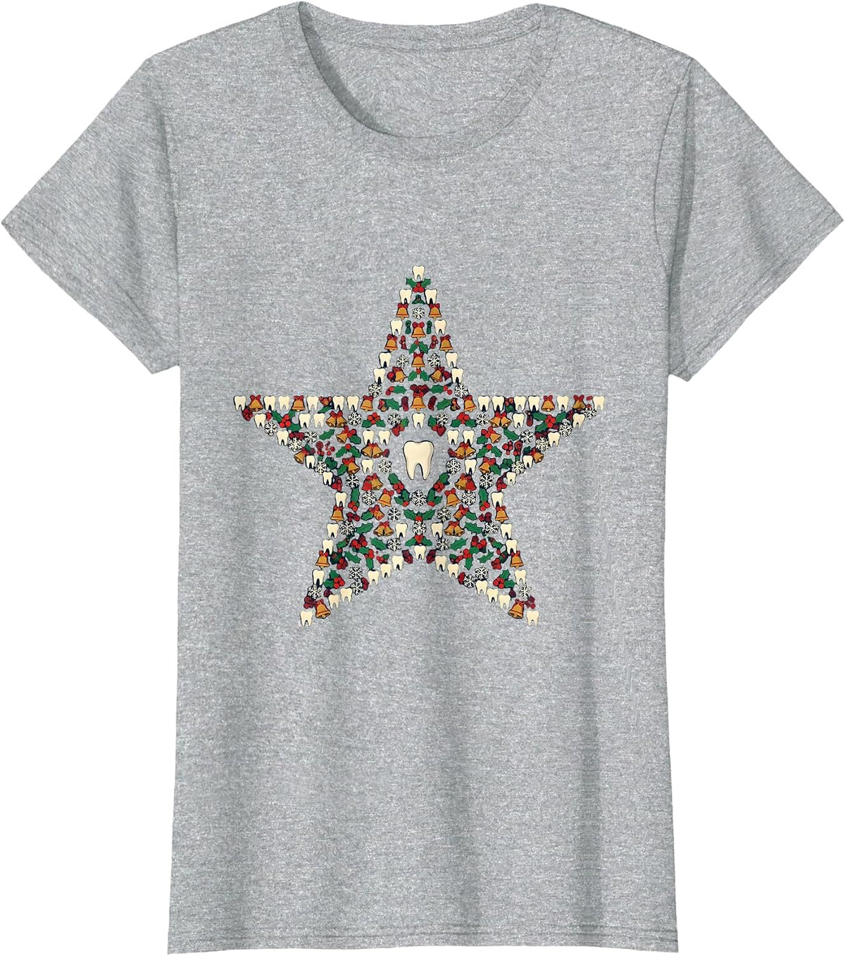 Five-Point Star Dental Christmas Dentist Gift T-Shirt - Heather Grey