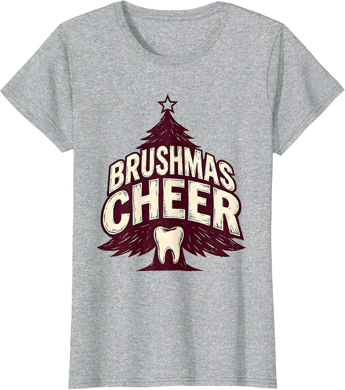 Brushmas Cheer Linocut Dental Office Holiday Humor T-Shirt - Heather Grey