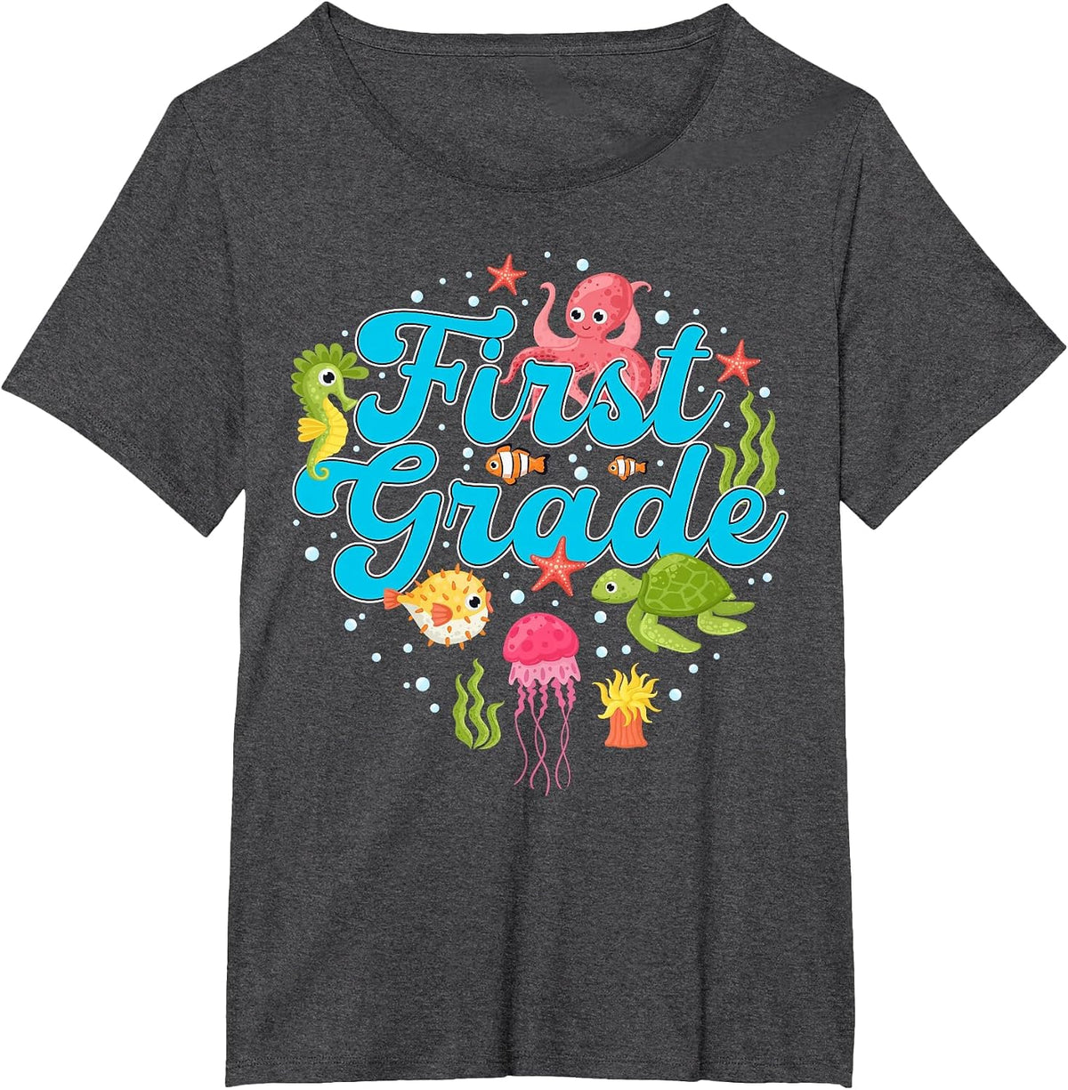 First Grade Teacher Under The Sea Turtle Fish Underwater T-Shirt - Dark Heather Grey