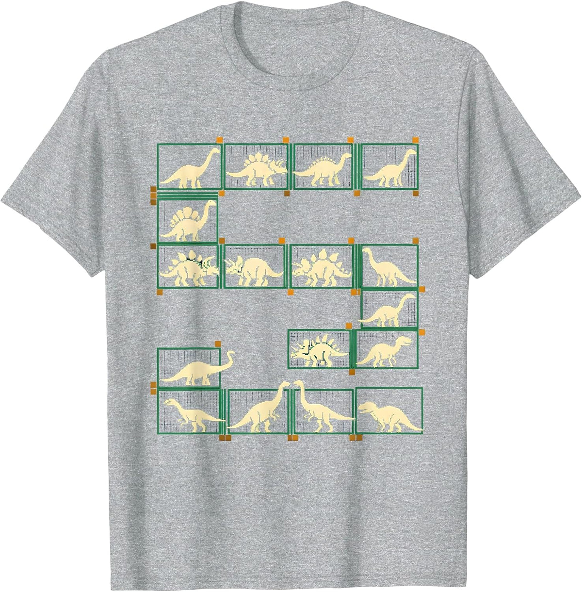 Men's Dinosaur Alphabet Pixel Art Kids Learning Gift T-Shirt - Heather Grey