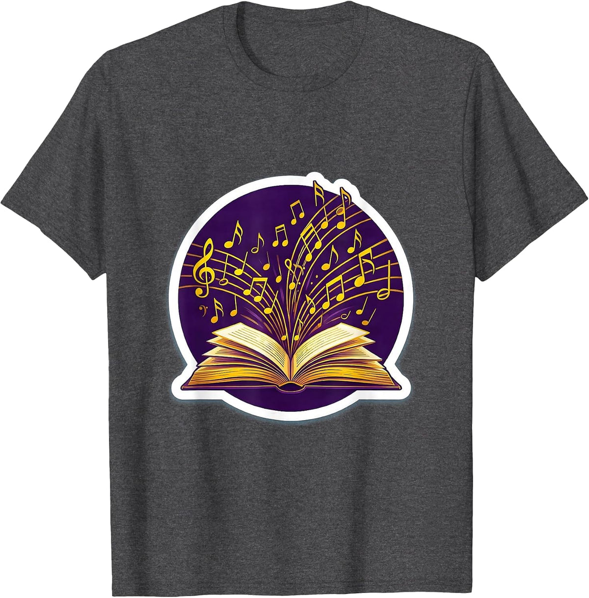 Men's Music Teacher Gift Music Notes Flying From Book T-Shirt - Dark Heather Grey
