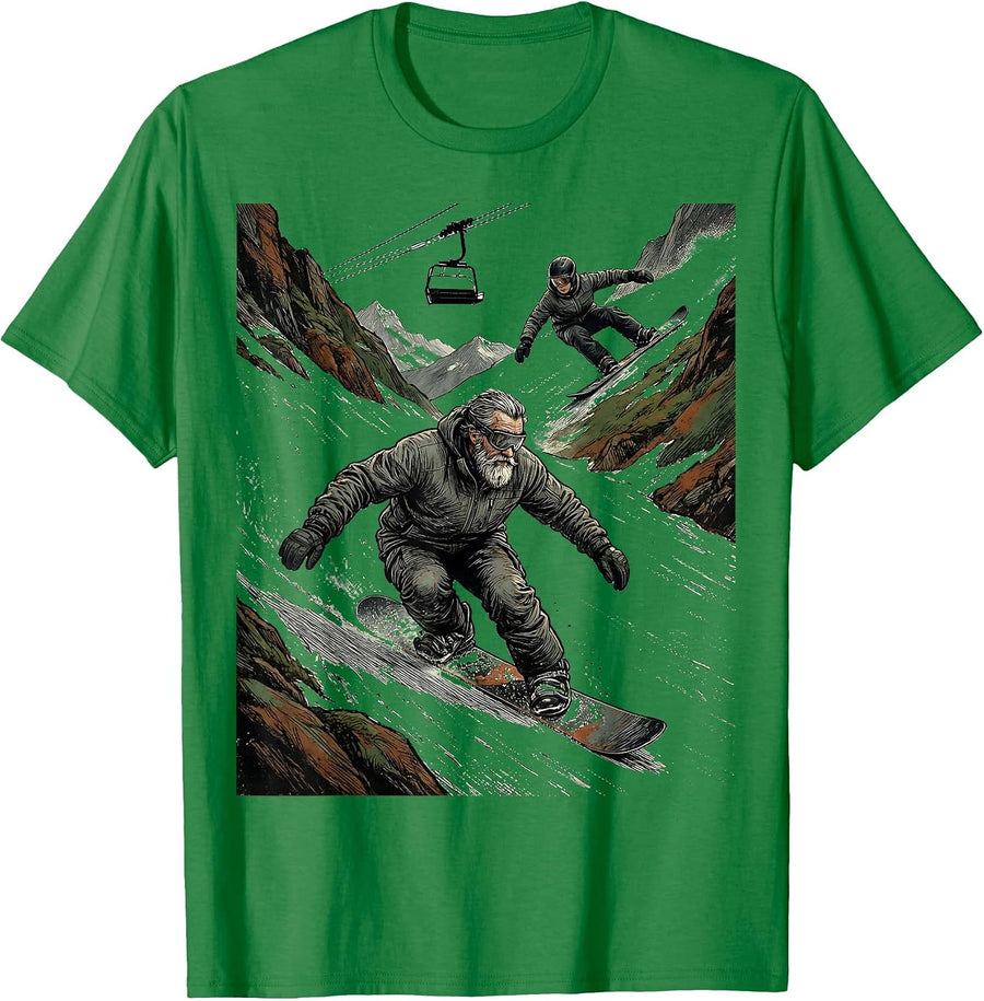 Men's Vintage Snowboarder Carving Retro Winter Sports Gift T-Shirt - Kelly Green