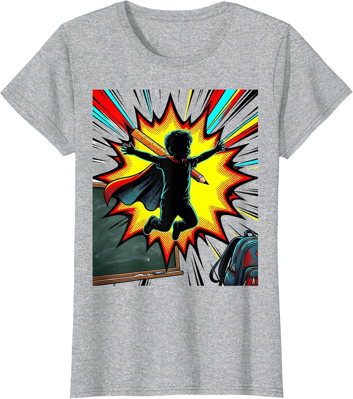 Leaping Child Pop Art Teacher Appreciation Back To School T-Shirt - Heather Grey