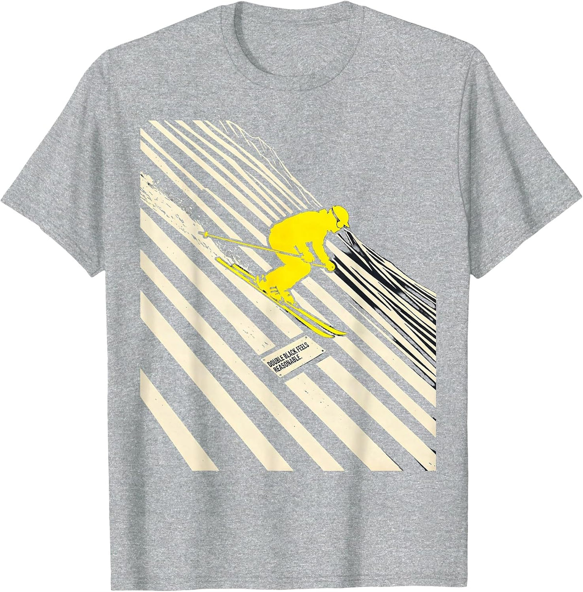 Men's Double Black Feels Reasonable Funny Vintage Ski Snowboard T-Shirt - Heather Grey